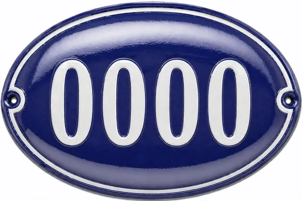 Smaltované domovní číslo v oválu modro bílé